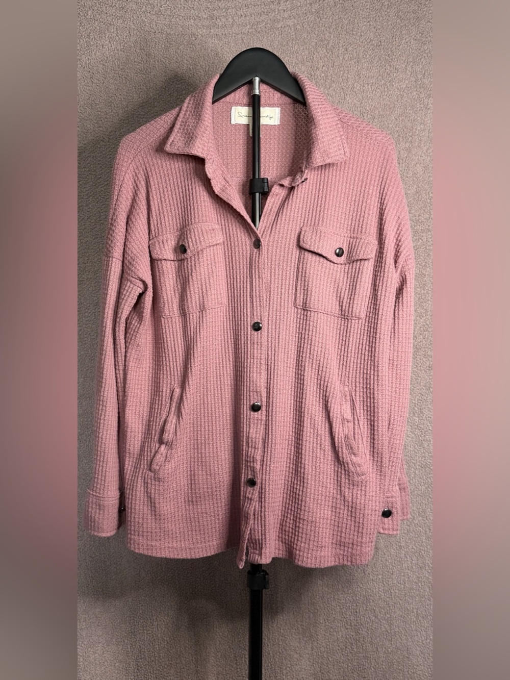 French Laundry Pink Waffle Knit Shacket Button Front Shirt Jacket M